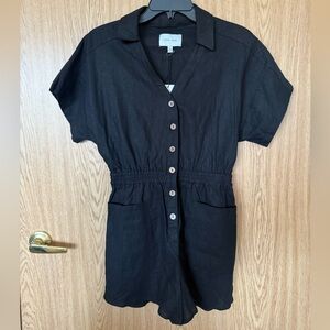 New Love Tree Black Linen Blend Button-Up Romper